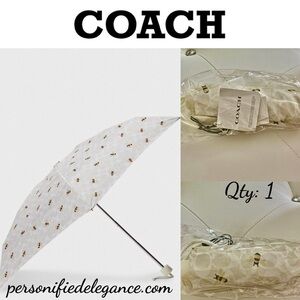 NEW Coach Signature Bee Print Chalk Glacier White UV Protection Mini Umbrella